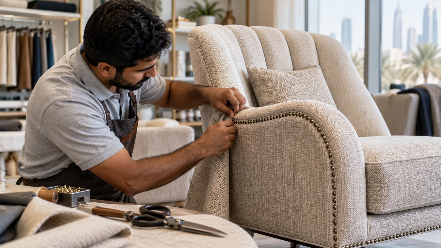 Craftsperson completing upholstery work