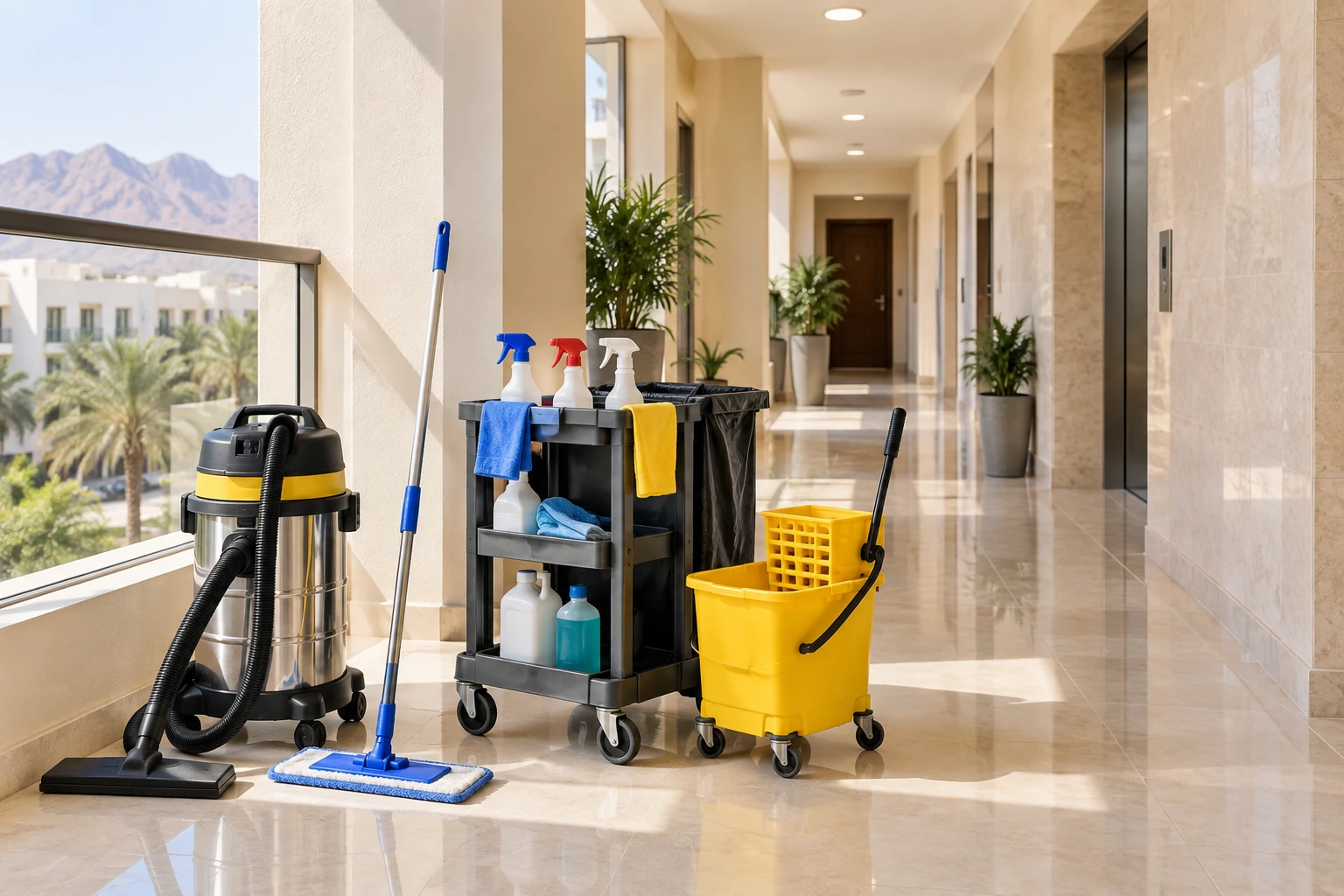Building cleaning equipment in a modern property