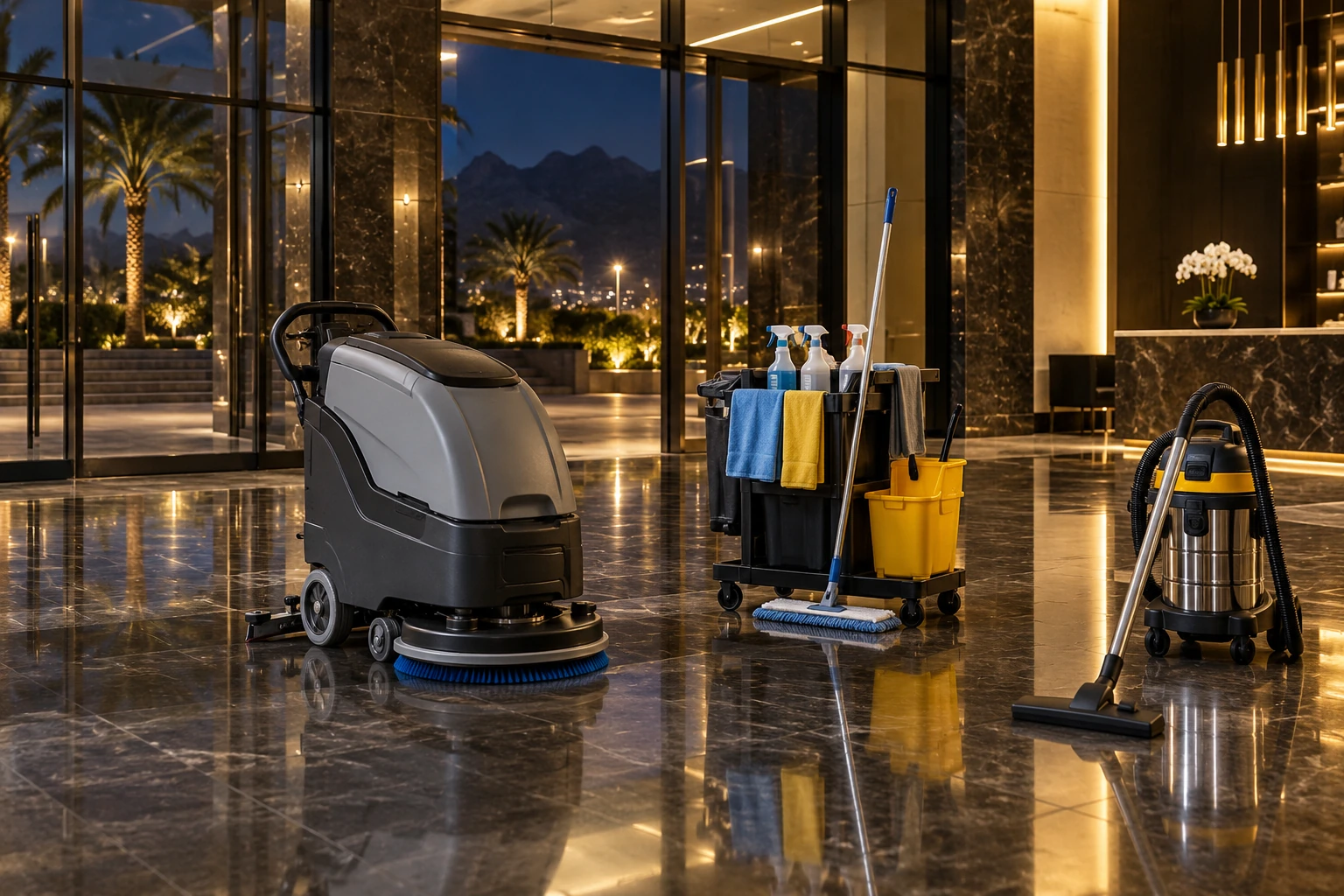 Building cleaning equipment in a modern property