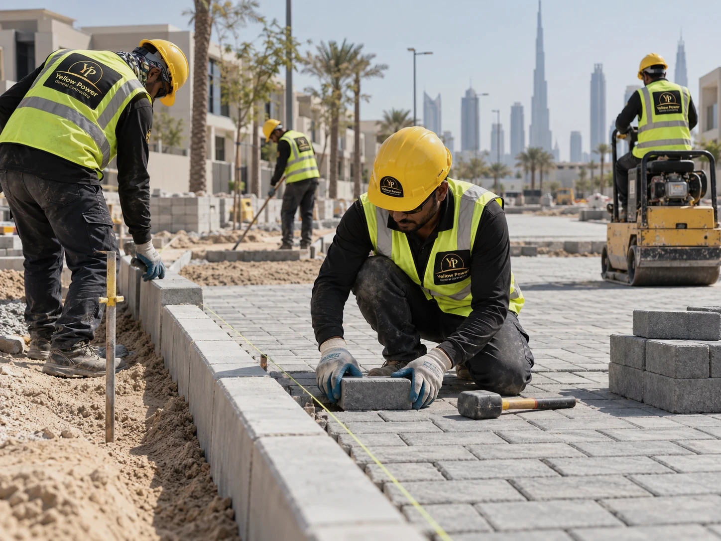 Illustrative photo: interlock paving and kerbstone installation
