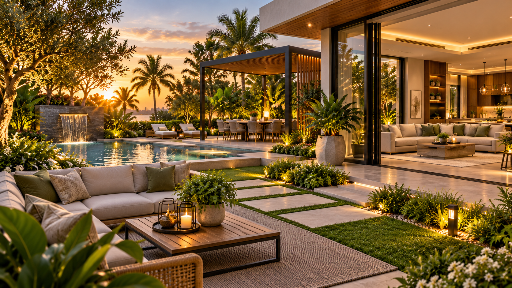 Luxury outdoor living and villa landscaping